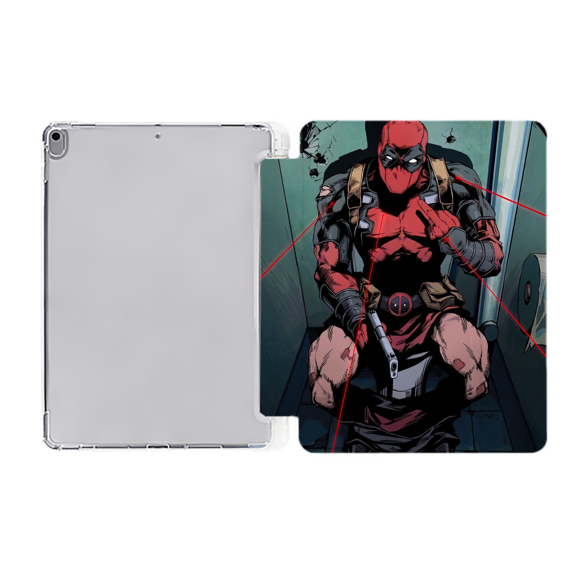 （画像用） Deadpool デッドプール IPad ケース ペン収納付き 三つ折りスタンド PUレザー×シリコン 対応機種9.5/10.5/10.9インチ